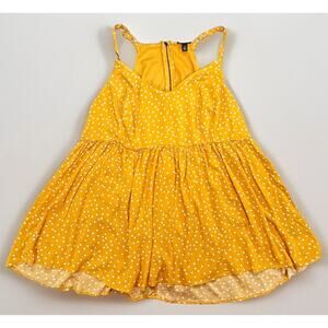Torrid Shirt Top Women's 1 1X Mustard Yellow Boho Cottagecore Polka Dot Zip Cami
